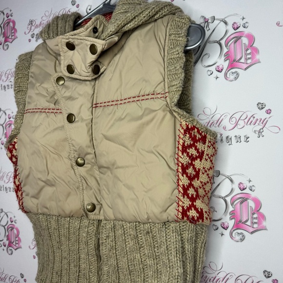 Free people vest knit cream beige and red winter theme knitted crochet - Picture 5 of 10